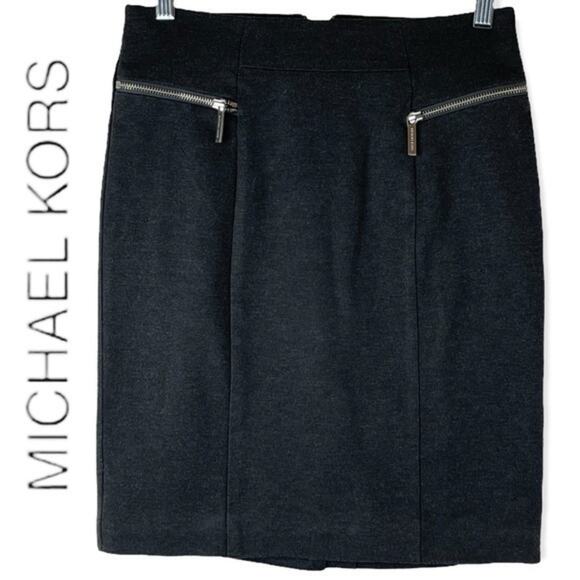Michael Kors Charcoal Zippered Pencil Academia OfficeCore Skirt NWOT Size 2 - Picture 1 of 9